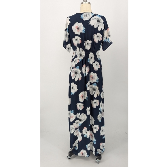 Reitmans V Neck Floral Maxi Dress Blue White XS bohemian preppy wedding classic - Picture 2 of 10